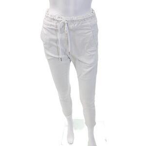 Flog Womens Mid Rise Drawstring Knit Skinny Cropped Pants White Cotton Size 26
